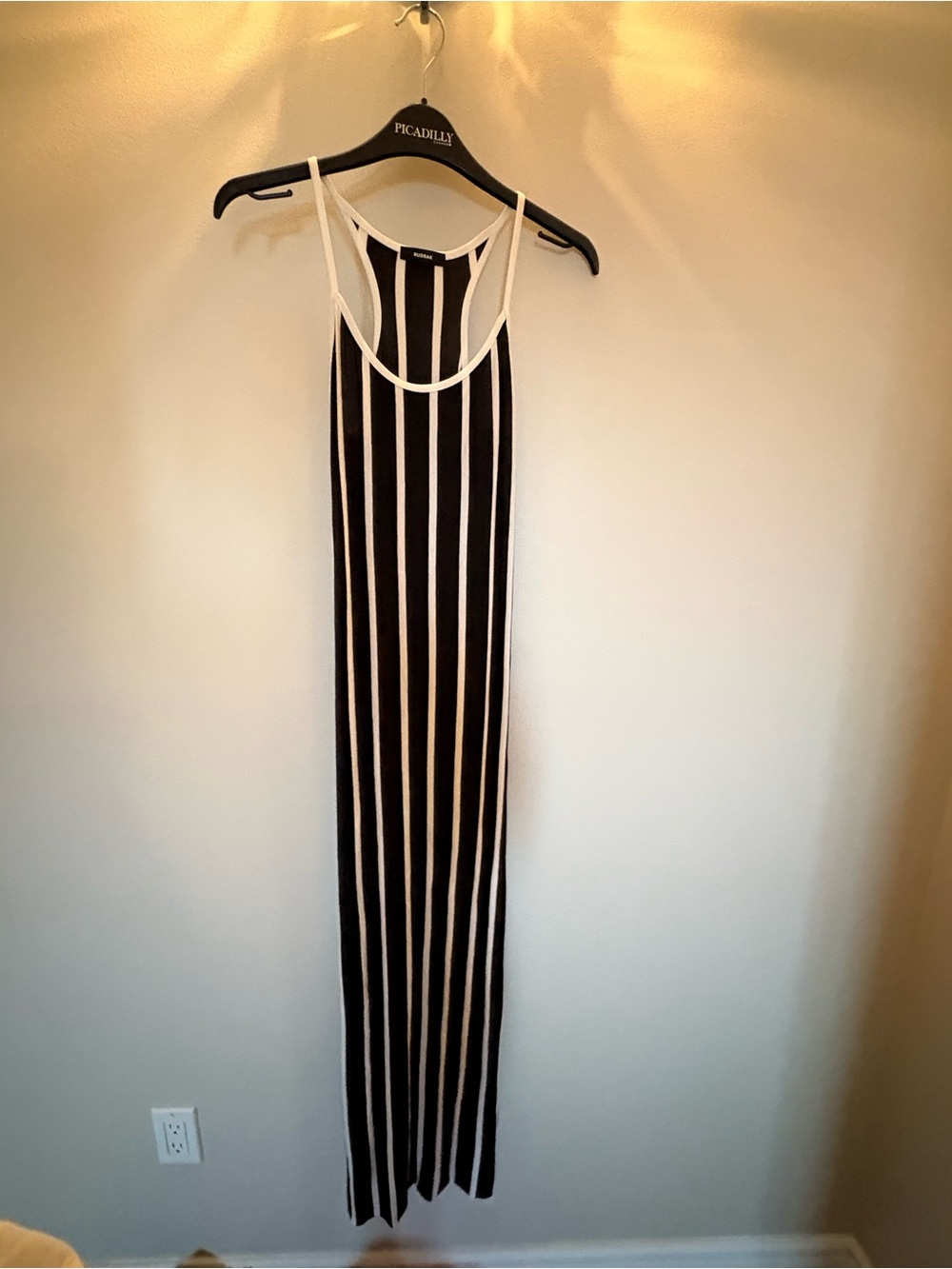 RUDSAK Black and White Vertical Stripe Maxi Dress xsmall